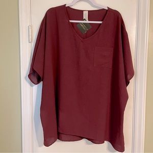 Oversized flowy woven short sleeve blouse